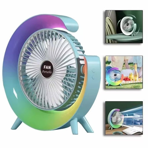 Ventilator Rotabil cu LED RGB – Reîncărcabil USB, 3 Trepte de Viteză, 5 Moduri de Iluminare