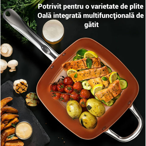 Tigaie non-aderenta, multifunctionala, patrata, friteuza