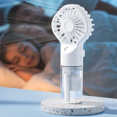 Ventilator Portabil cu Pulverizare Apă și Umidificator – Reîncărcabil USB, 4 Viteze, Silențios