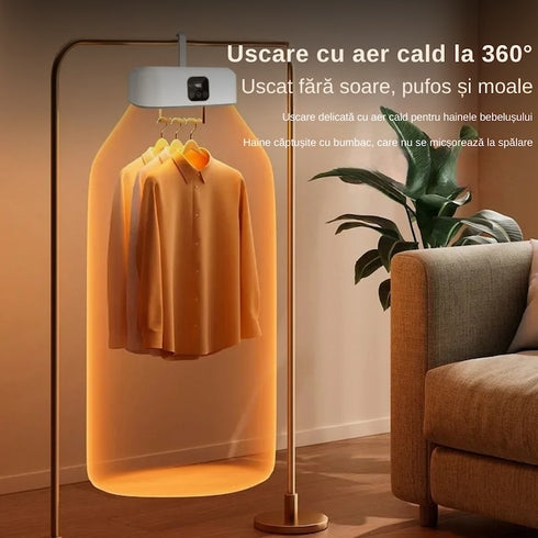 Uscător Electric de Haine cu Aer Cald 360° și Sterilizare UV – 600W, Capacitate 10KG, Timer Inteligent 1-8H