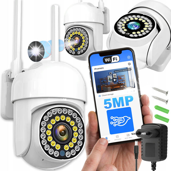 Cameră de Supraveghere WiFi, 5MP, Rotire Panoramică, Detectare Mișcare și Vedere Nocturnă