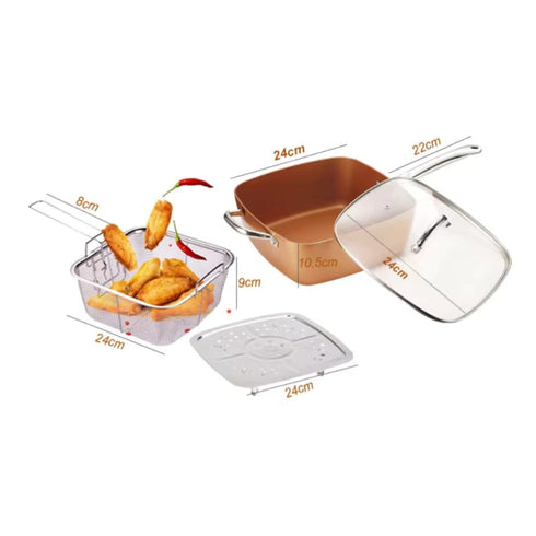 Tigaie non-aderenta, multifunctionala, patrata, friteuza