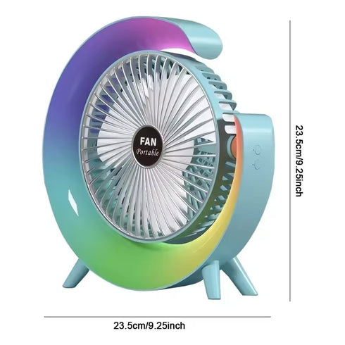 Ventilator Rotabil cu LED RGB – Reîncărcabil USB, 3 Trepte de Viteză, 5 Moduri de Iluminare