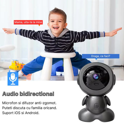 Cameră de supraveghere tip robot, 3MP, Wi-Fi, vedere nocturnă