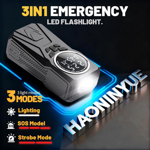 Compresor Auto Portabil 3 în 1 cu Starter Auto și Power Bank – 150 PSI, Baterie 6000mAh, LED și Afișaj Digital