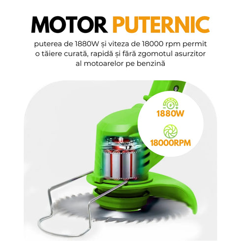 Motocoasa, Trimmer Iarbă Si Gard Viu, 2 Acumulatori Li Ion 48Vh