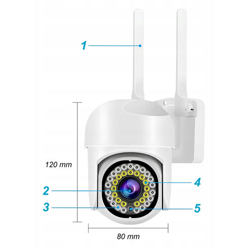 Cameră de Supraveghere WiFi, 5MP, Rotire Panoramică, Detectare Mișcare și Vedere Nocturnă