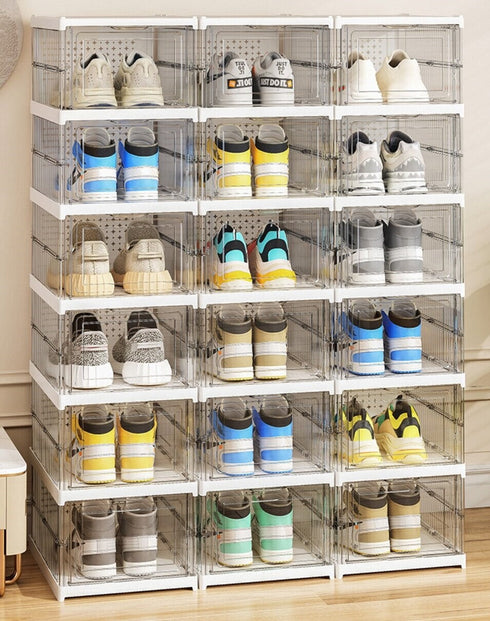 Set 6 cutii organizatoare pentru incaltaminte, pliabile cu Usa Transparenta