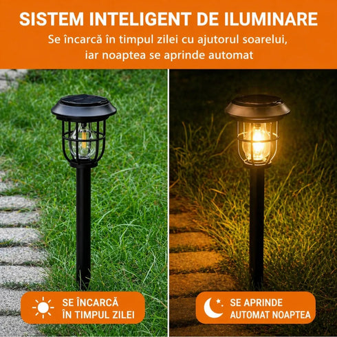 Felinar LED pentru Exterior cu Panou Solar Integrat – Montaj în Sol sau Suspendare