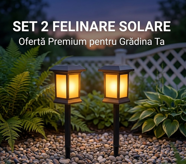Set 2 Felinare Solare de Grădină cu LED, Impermeabil IP65, Senzor Crepuscular, Lumină Caldă