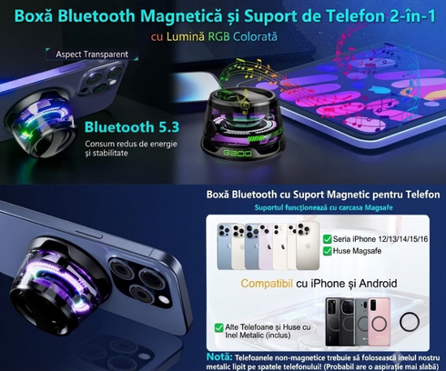 Boxă portabilă Bluetooth G200, 5W cu prindere magnetică MagSafe