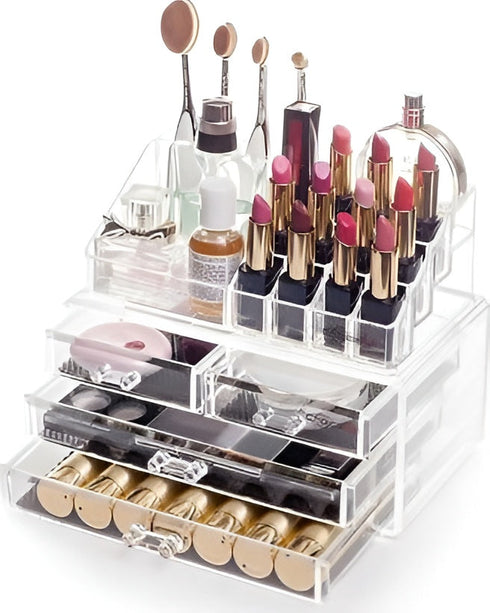 Organizator de cosmetice cu 4 sertare si compartimente multiple