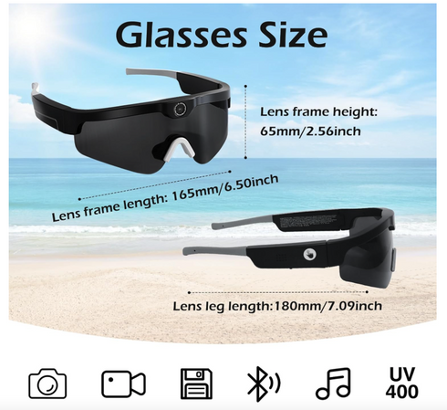 Ochelari de Soare cu Cameră 2K și Bluetooth 5.0, Foto 4K, Microfon și Difuzor